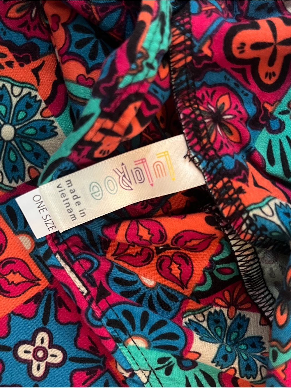 LuLaRoe Teal, Orange & Fuchsia Floral Mosaic Leggings One Size NWOT Cottagecore - Picture 3 of 3